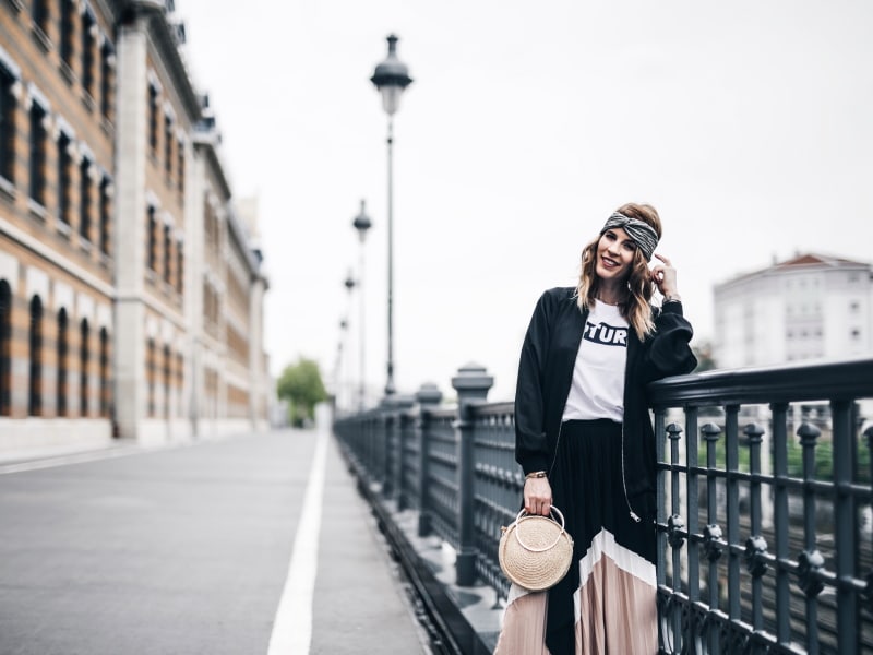 Jupe longue pliss?�e et bomber fluide : By Opaline blog